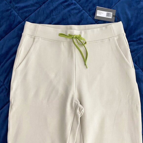 Stone Beige Casual Lounge Sweatpants Ribbed Hem with Light Lime Green Drawstring - Picture 3 of 6